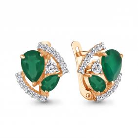 Серьги из золочёного серебра AQUAMARINE А4320809А-п с фианитом и агатом А4320809А-п фото