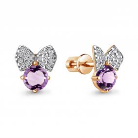 Серьги из золочёного серебра AQUAMARINE А4321504А-п с фианитом и аметистом А4321504А-п фото