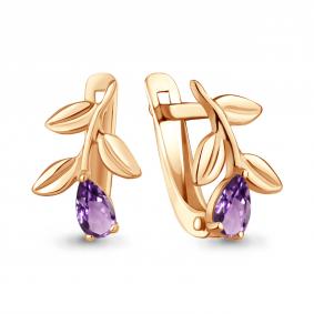 Серьги из золочёного серебра AQUAMARINE А4325904-п с аметистом А4325904-п фото