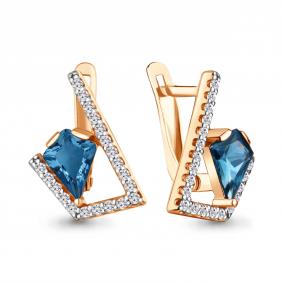 Серьги из золочёного серебра AQUAMARINE А4327193А-п с фианитом и Лондон топазом А4327193А-п фото