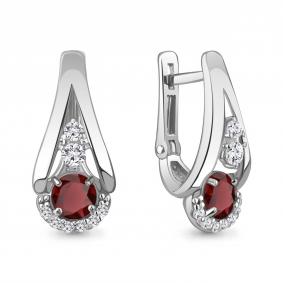 Серебряные серьги AQUAMARINE А4327603А с фианитом и гранатом А4327603А фото