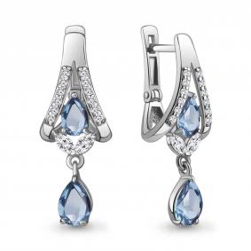 Серебряные серьги AQUAMARINE А4327805А с топазом и фианитом А4327805А фото