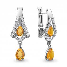 Серебряные серьги AQUAMARINE А4327806А с фианитом и цитрином А4327806А фото