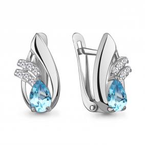 Серебряные серьги AQUAMARINE А4329405А с топазом и фианитом А4329405А фото