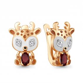 Серьги из золочёного серебра AQUAMARINE А4329603А-п с фианитом, гранатом и эмалью А4329603А-п фото