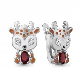 Серебряные серьги AQUAMARINE А4329603А с фианитом, гранатом и эмалью А4329603А фото