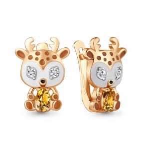 Серьги из золочёного серебра AQUAMARINE А4329606А-п с фианитом, цитрином и эмалью А4329606А-п фото