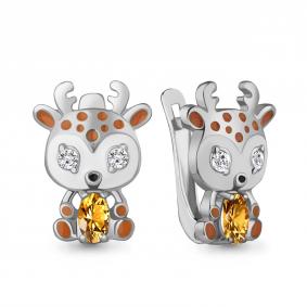 Серебряные серьги AQUAMARINE А4329606А с фианитом, цитрином и эмалью А4329606А фото