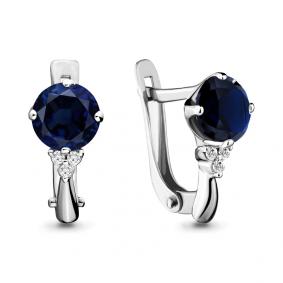 Серебряные серьги AQUAMARINE А43394Б с фианитом и гидротермальным сапфиром А43394Б фото