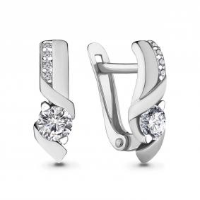 Серебряные серьги AQUAMARINE А434031А с фианитом А434031А фото