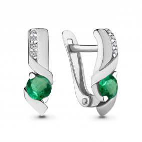 Серебряные серьги AQUAMARINE А43403Г с фианитом и гидротермальным изумрудом А43403Г фото