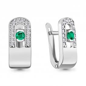 Серебряные серьги AQUAMARINE А43475АГ с фианитом и гидротермальным изумрудом А43475АГ фото
