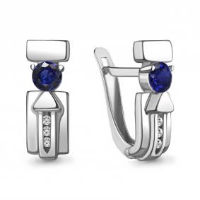Серебряные серьги AQUAMARINE А43479АБ с фианитом и гидротермальным сапфиром А43479АБ фото