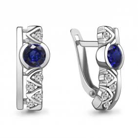 Серебряные серьги AQUAMARINE А43480АБ с фианитом и гидротермальным сапфиром А43480АБ фото