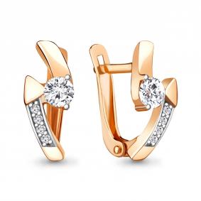 Серьги из золочёного серебра AQUAMARINE А43484А-пк с фианитом и Swarovski А43484А-пк фото