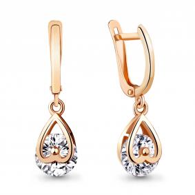 Серьги из золочёного серебра AQUAMARINE А437851-п с фианитом А437851-п фото