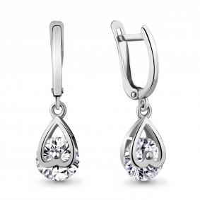 Серебряные серьги AQUAMARINE А437851 с фианитом А437851 фото