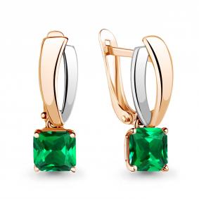 Серьги из золочёного серебра AQUAMARINE А43946П-пк с гидротермальным изумрудом А43946П-пк фото