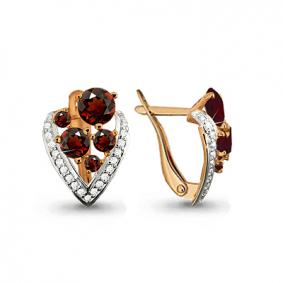 Серьги из золочёного серебра AQUAMARINE А4402603А-пк с фианитом и гранатом А4402603А-пк фото