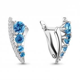 Серебряные серьги AQUAMARINE А4403205А с топазом и фианитом А4403205А фото