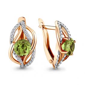 Серьги из золочёного серебра AQUAMARINE А4405207А-п с фианитом и хризолитом А4405207А-п фото