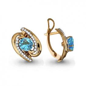 Серьги из золочёного серебра AQUAMARINE А4405705А-п с топазом и фианитом А4405705А-п фото
