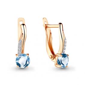 Серьги из золочёного серебра AQUAMARINE А4406005А-п с топазом и фианитом А4406005А-п фото
