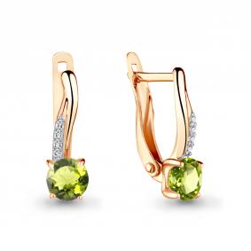 Серьги из золочёного серебра AQUAMARINE А4406007А-п с фианитом и хризолитом А4406007А-п фото