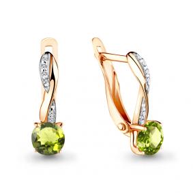 Серьги из золочёного серебра AQUAMARINE А4406107А-п с фианитом и хризолитом А4406107А-п фото