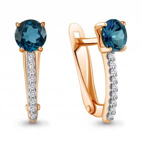 Серьги из золочёного серебра AQUAMARINE А4406208А-п с фианитом и Лондон топазом А4406208А-п фото