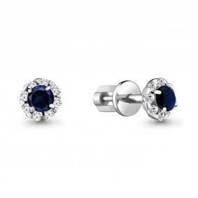 Серебряные серьги AQUAMARINE А44075Б с фианитом и гидротермальным сапфиром А44075Б фото