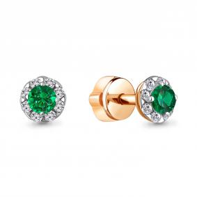 Серьги из золочёного серебра AQUAMARINE А44075Г-п с фианитом и гидротермальным изумрудом А44075Г-п фото