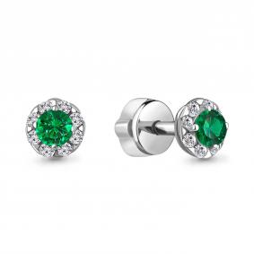 Серебряные серьги AQUAMARINE А44075Г с фианитом и гидротермальным изумрудом А44075Г фото