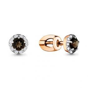 Серьги из золочёного серебра AQUAMARINE А4408501А-п с фианитом и раухтопазом А4408501А-п фото