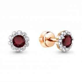 Серьги из золочёного серебра AQUAMARINE А4408503А-п с фианитом и гранатом А4408503А-п фото