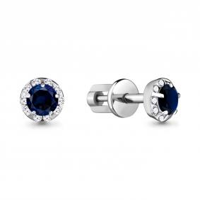 Серебряные серьги AQUAMARINE А44085Б с фианитом и гидротермальным сапфиром А44085Б фото