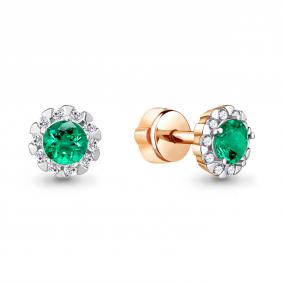 Серьги из золочёного серебра AQUAMARINE А44085Г-п с фианитом и гидротермальным изумрудом А44085Г-п фото
