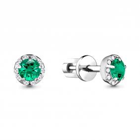 Серебряные серьги AQUAMARINE А44085Г с фианитом и гидротермальным изумрудом А44085Г фото