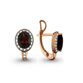 Серьги из золочёного серебра AQUAMARINE А4413703А-п с фианитом и гранатом А4413703А-п фото
