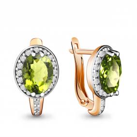 Серьги из золочёного серебра AQUAMARINE А4413707А-п с фианитом и хризолитом А4413707А-п фото