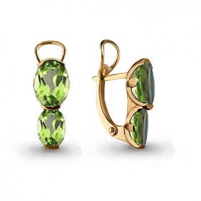 Серьги из золочёного серебра AQUAMARINE А4414207-п с хризолитом А4414207-п фото