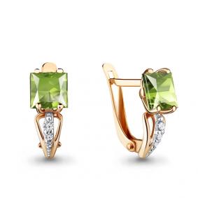 Серьги из золочёного серебра AQUAMARINE А4414507А-п с фианитом и хризолитом А4414507А-п фото