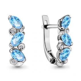 Серебряные серьги AQUAMARINE А4415805 с топазом и фианитом А4415805 фото