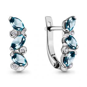 Серебряные серьги AQUAMARINE А4415808 с фианитом и Лондон топазом А4415808 фото