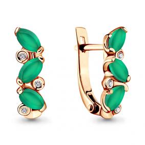 Серьги из золочёного серебра AQUAMARINE А4415809-пк с фианитом и агатом А4415809-пк фото