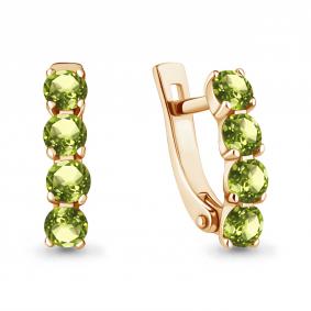 Серьги из золочёного серебра AQUAMARINE А4416007-п с хризолитом А4416007-п фото