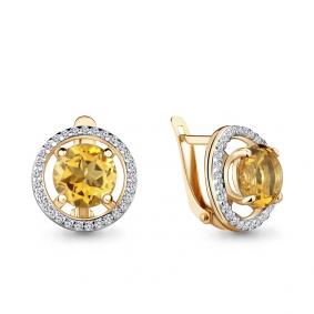 Серьги из золочёного серебра AQUAMARINE А4424506А-п с фианитом и цитрином А4424506А-п фото