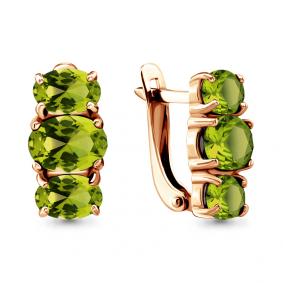 Серьги из золочёного серебра AQUAMARINE А4429507-п с хризолитом А4429507-п фото