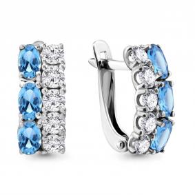 Серебряные серьги AQUAMARINE А4429605А с топазом и фианитом А4429605А фото
