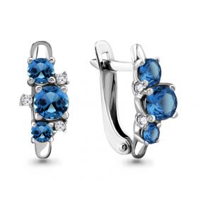 Серебряные серьги AQUAMARINE А4429708А с фианитом и Лондон топазом А4429708А фото